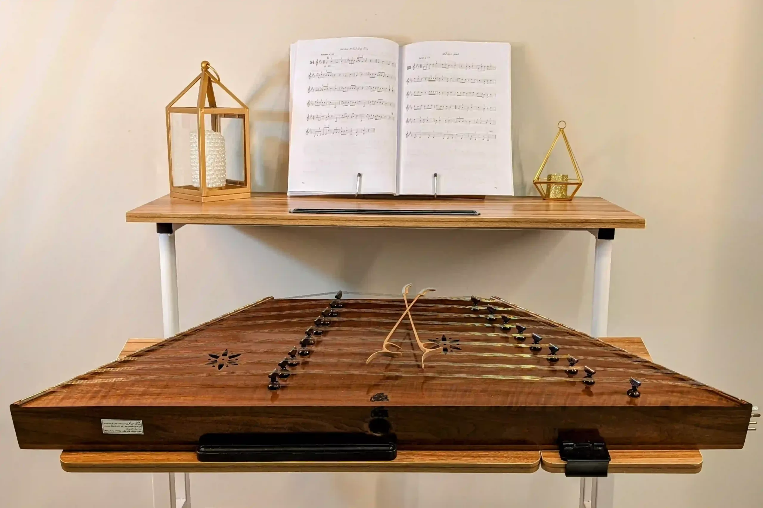 mobile stand up desk turned into a santoor stand